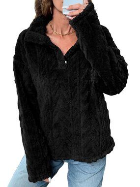 BLENCOT Womens Casual Half Button Down Collar Fleece Pullover Fuzzy Sweatshirt